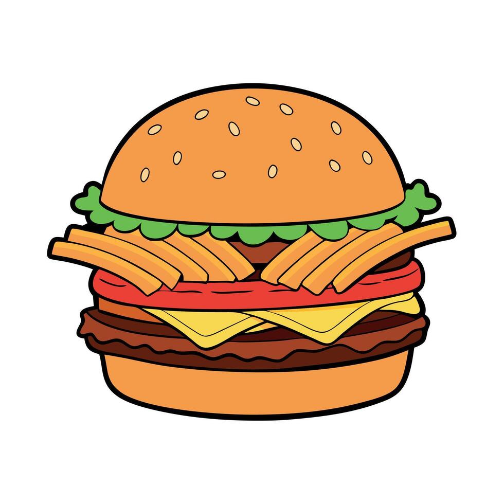 Juicy beef patty. melted orange cheese. crispy bacon. and fresh lettuce on a toasted sesame seed bun vector