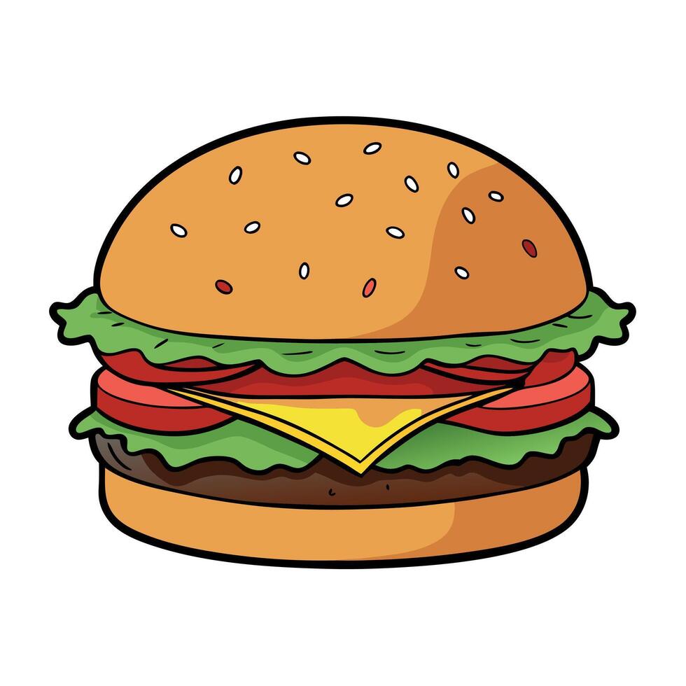 Close-up of a mouthwatering bacon cheeseburger with fresh lettuce. tomato. cheddar cheese. and crisp vector