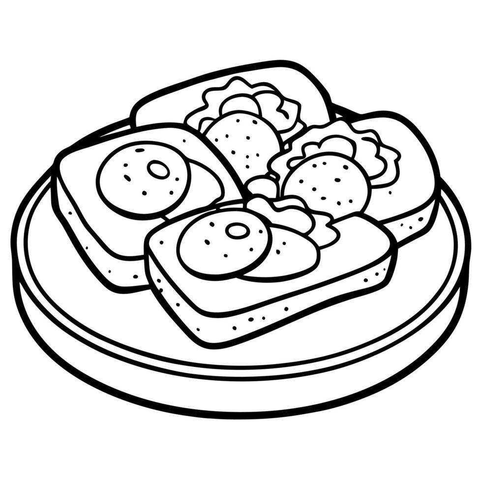 Fried toast bread with four different types of cooked chicken eggs scrambled eggs fried eggs poached vector