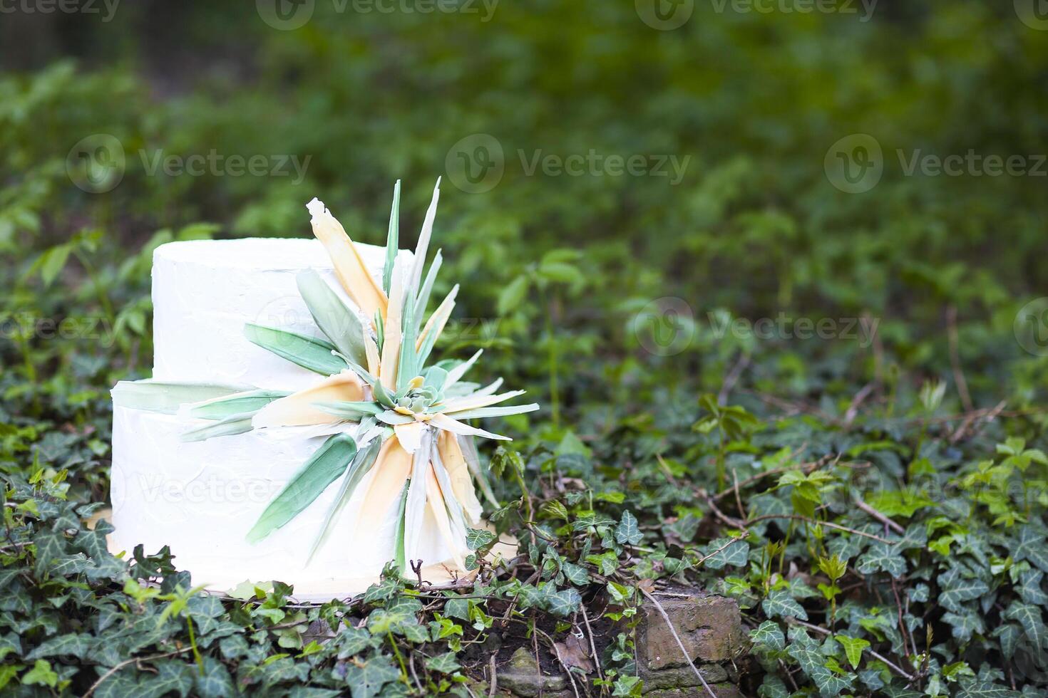 Beautiful wedding cake with flower photo