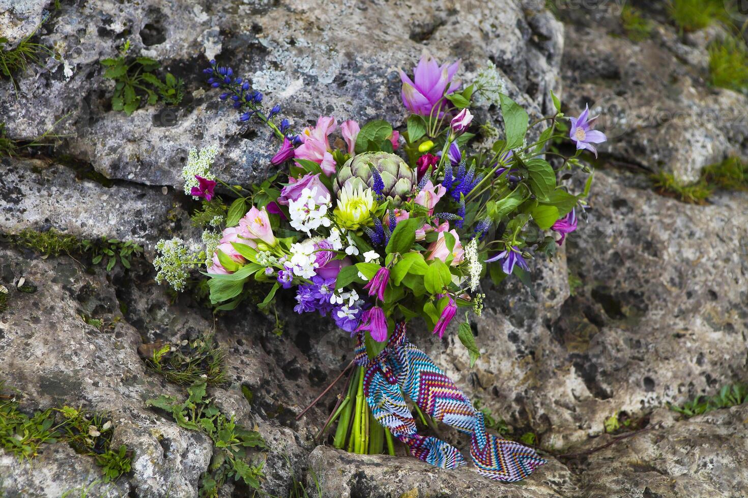 Rustic Wedding bouquet of colorful flowers photo