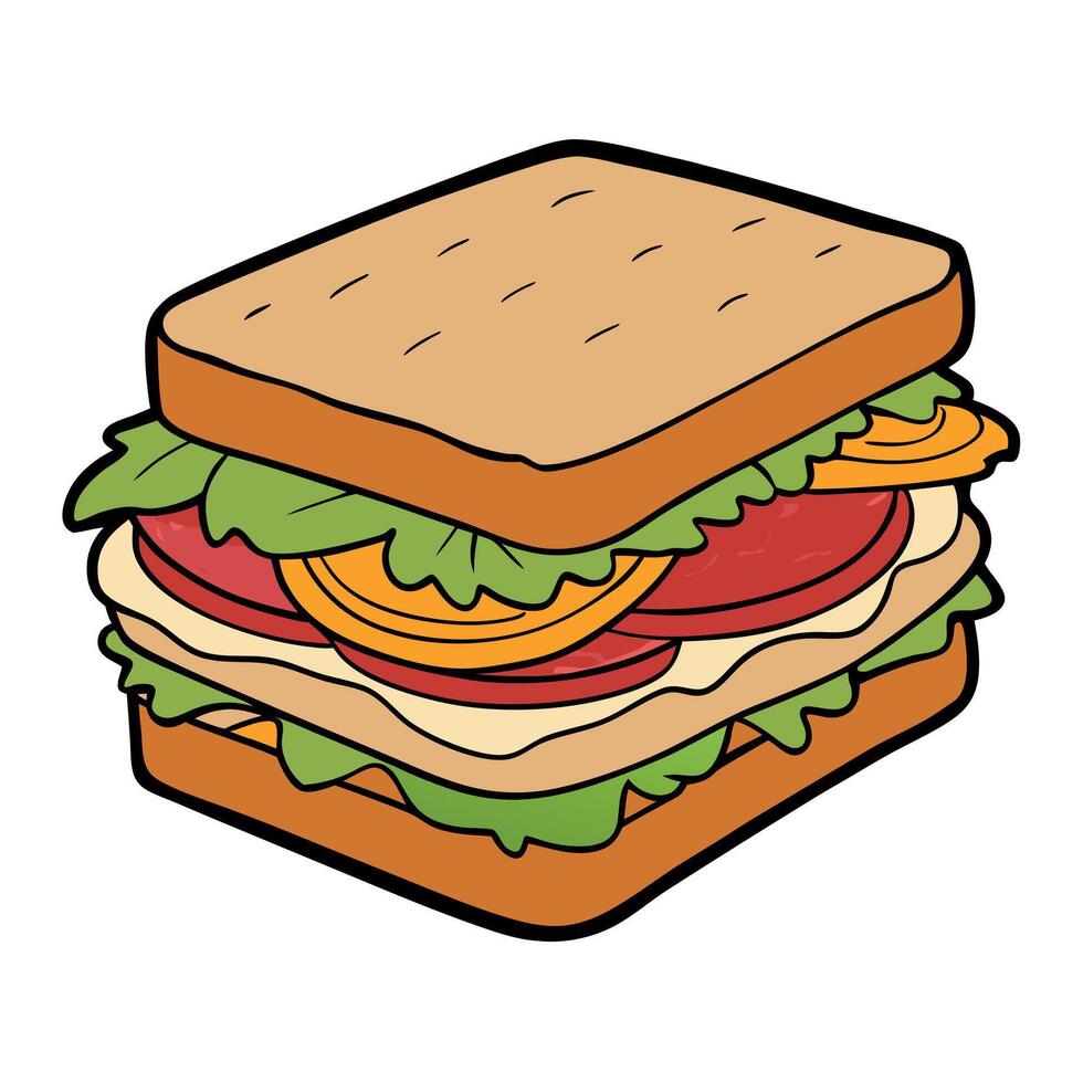 A delicious layered sandwich with turkey. bacon. lettuce. and mustard on toasted whole grain bread. vector