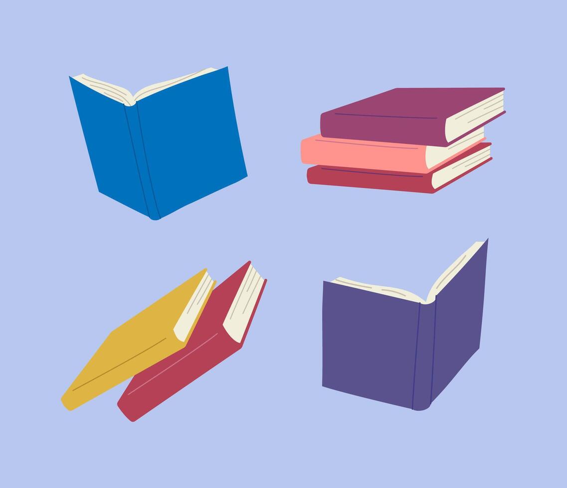Cartoon Color Books, Notebooks or Diaries Set vector
