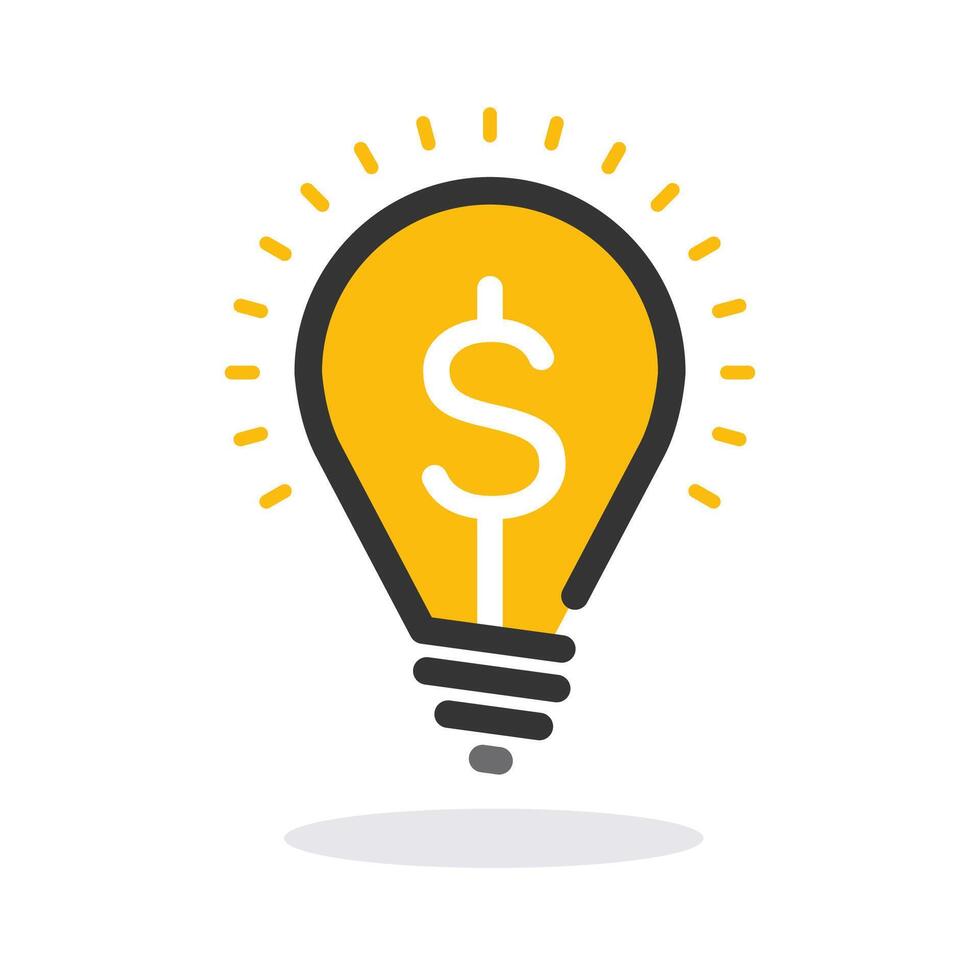 Yellow outline light bulb symbolizing idea in flat style. vector