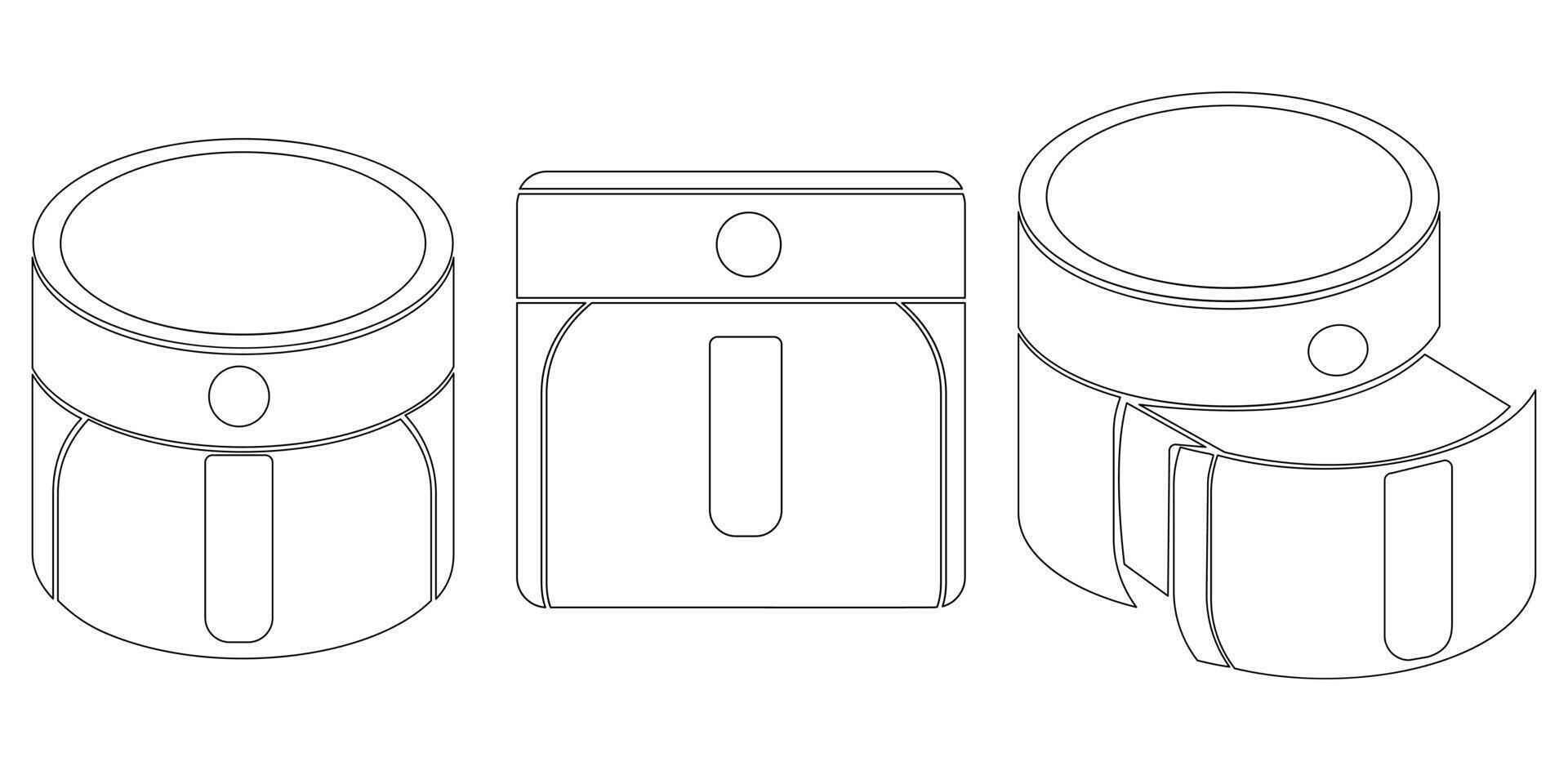 Set of contours of a multi-oven from different angles, outline icons of kitchen appliances vector