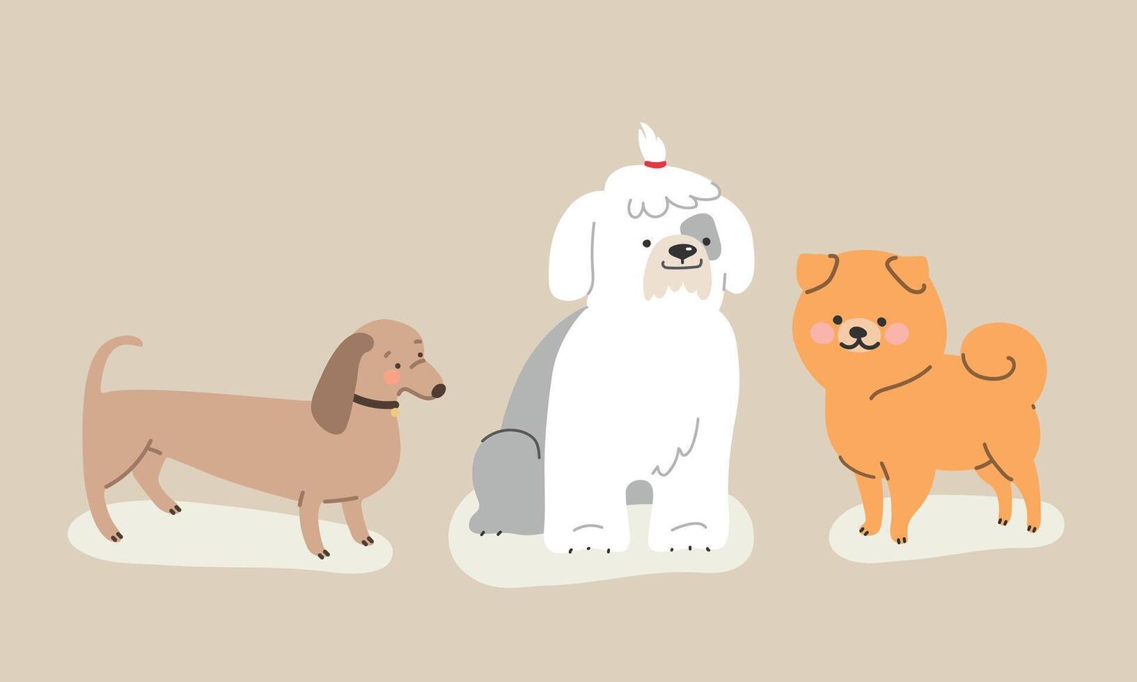 Set of cute cartoon dogs. illustration in flat style. vector