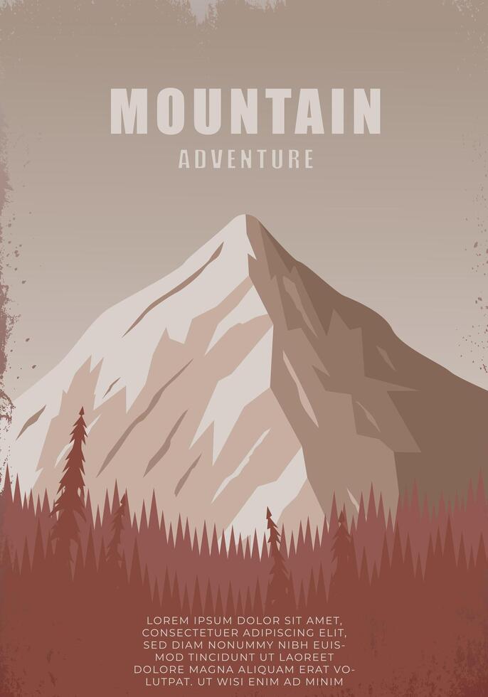 mountain poster retro with grunge frame, illustration design vector