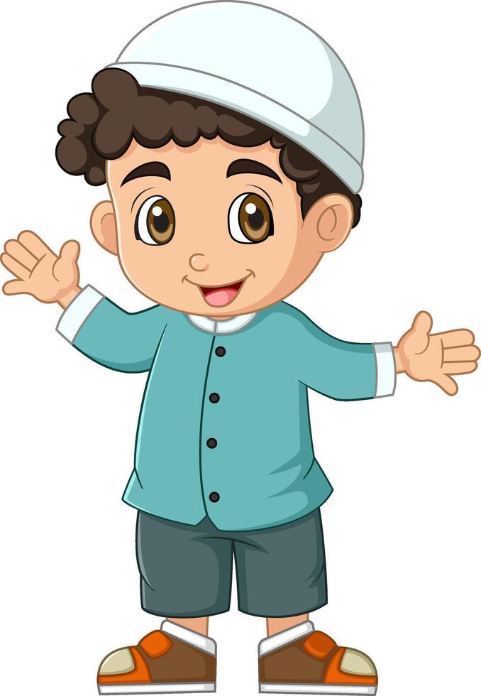 Cartoon muslim boy with good posing vector