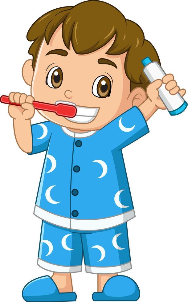 Cartoon little boy brushing teeth vector