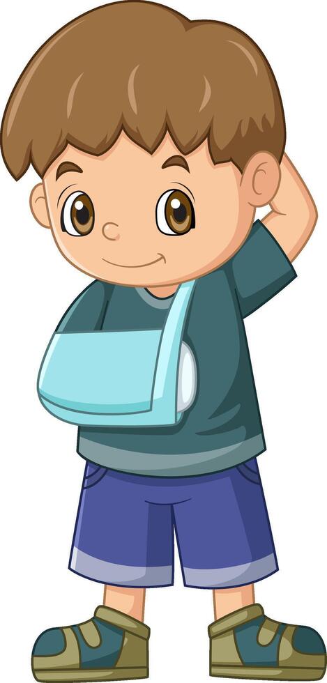Cartoon little boy with broken arm vector