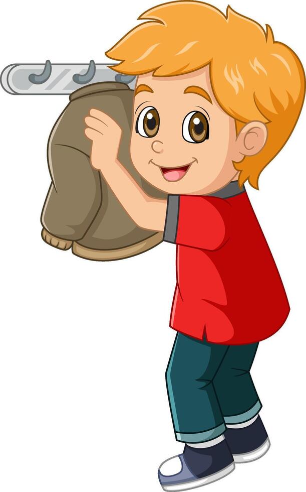 Cartoon little boy hanging jacket vector