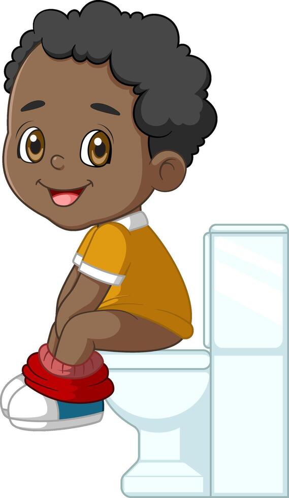 Cartoon little boy sitting on a toilet bowl vector