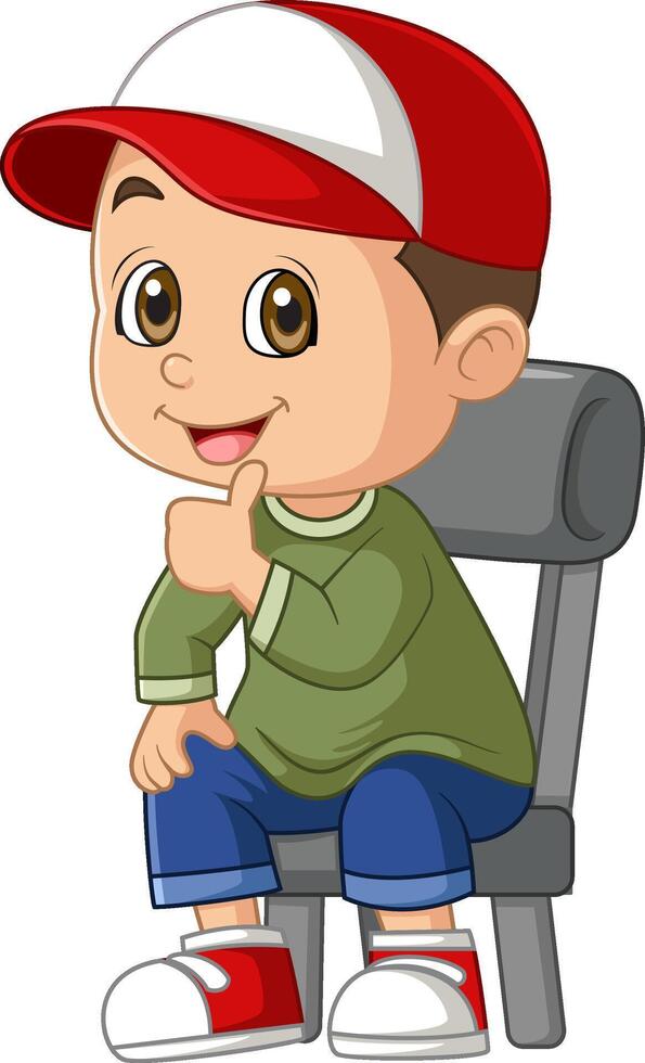 Cartoon little boy sitting on the chair vector