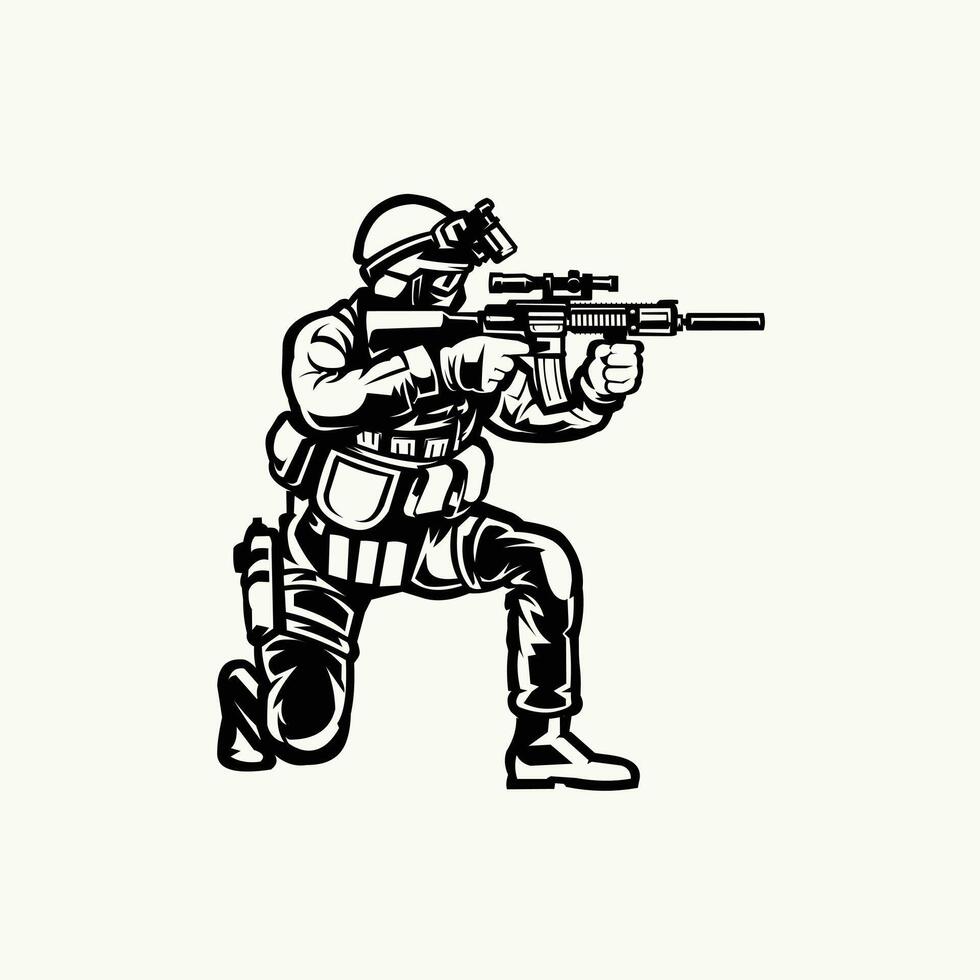 Military soldier in modern equipment with a machine gun in his hand isolated vector