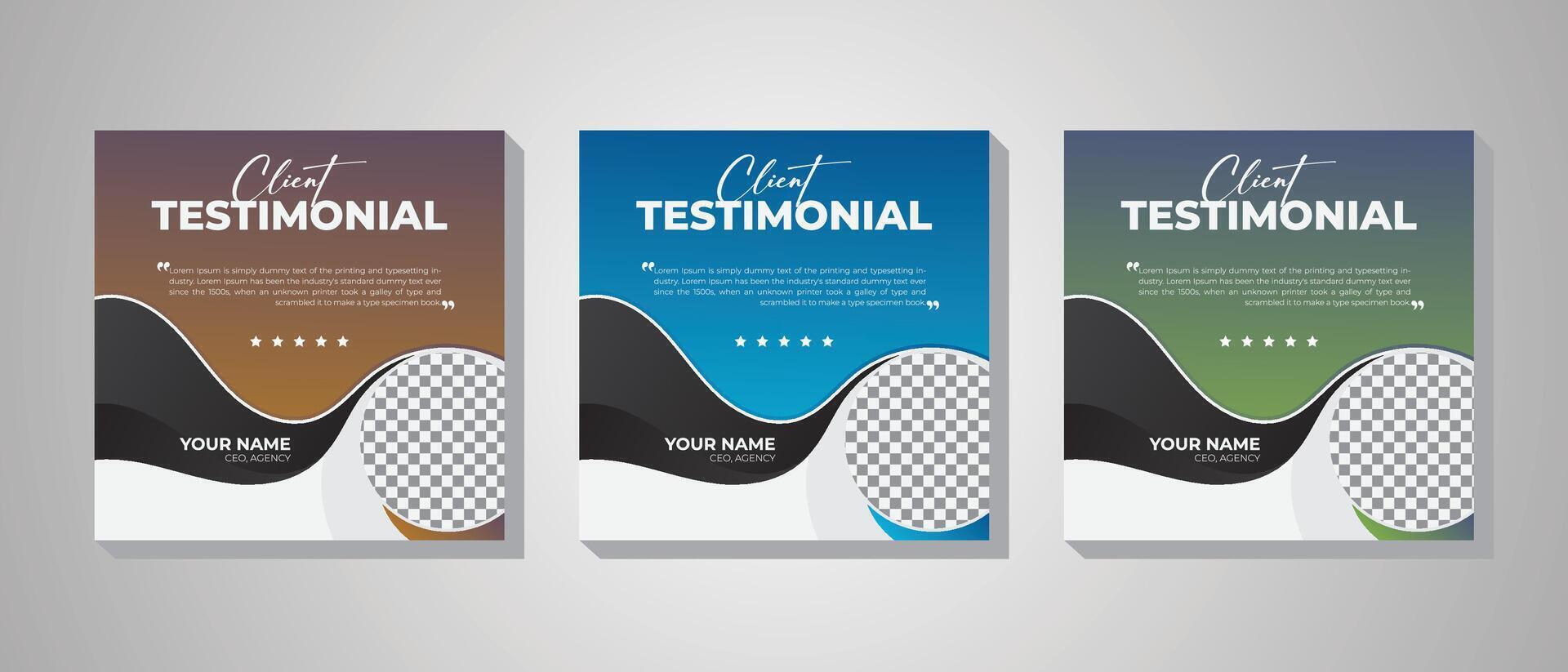 Modern and stylish minimal square banner template, with creative background modern Customer service review design. 3 gradient colorful bundle set vector
