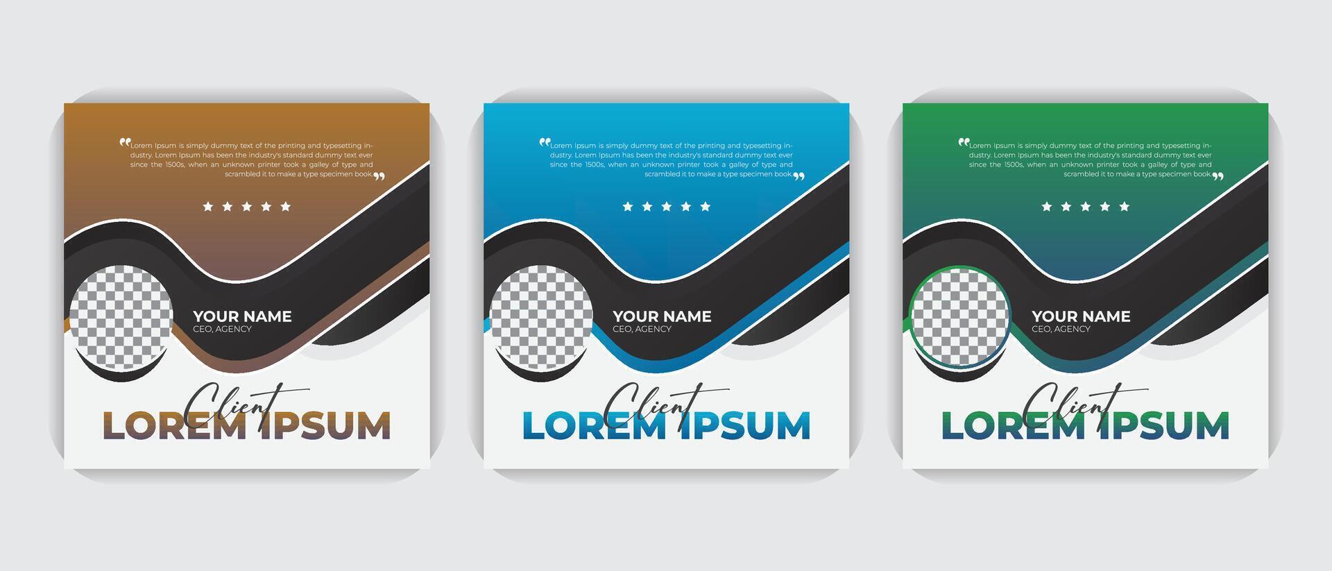 Unique and professional stylish modern Customer service review design. With 3 gradient colorful bundle set. Creative, corporate, modern Customer review design. vector