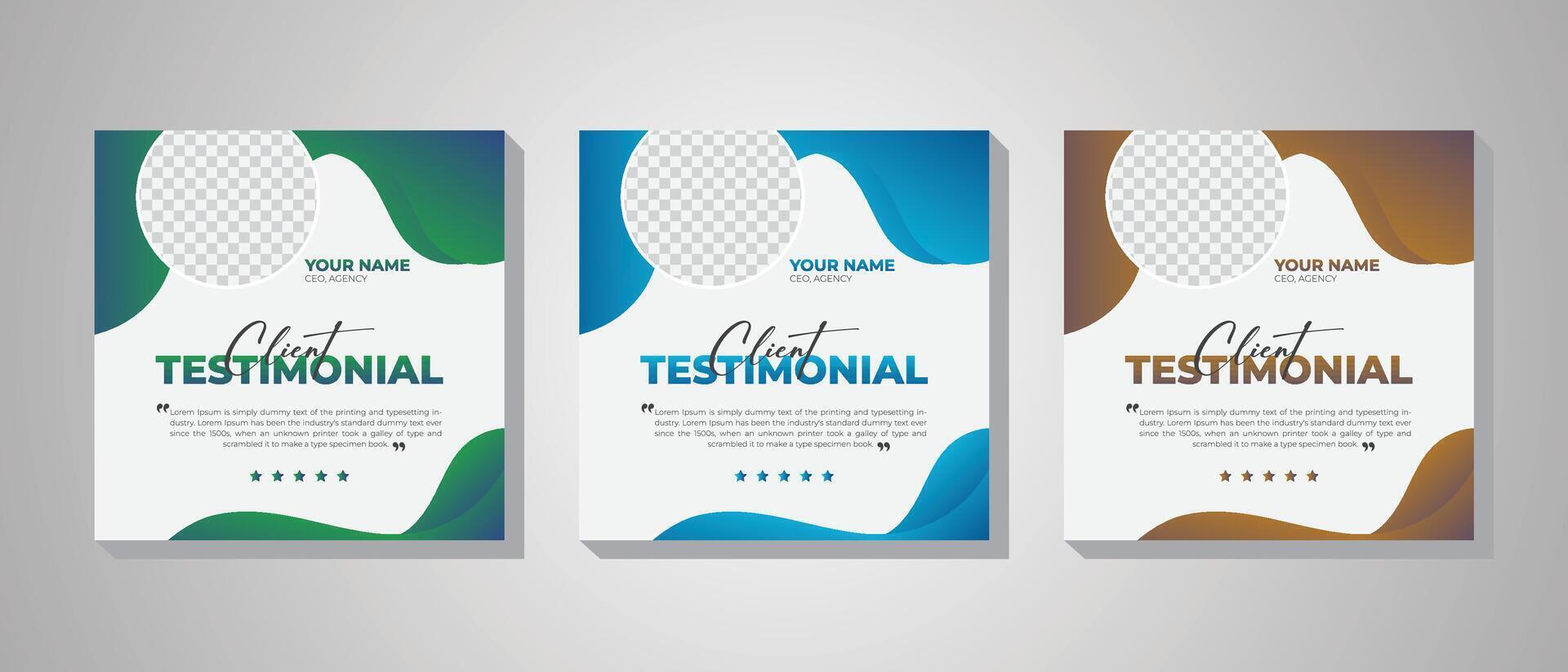Creative customer feedback social media post web banner template, Creative design creative color three colorful variation client testimonial design vector
