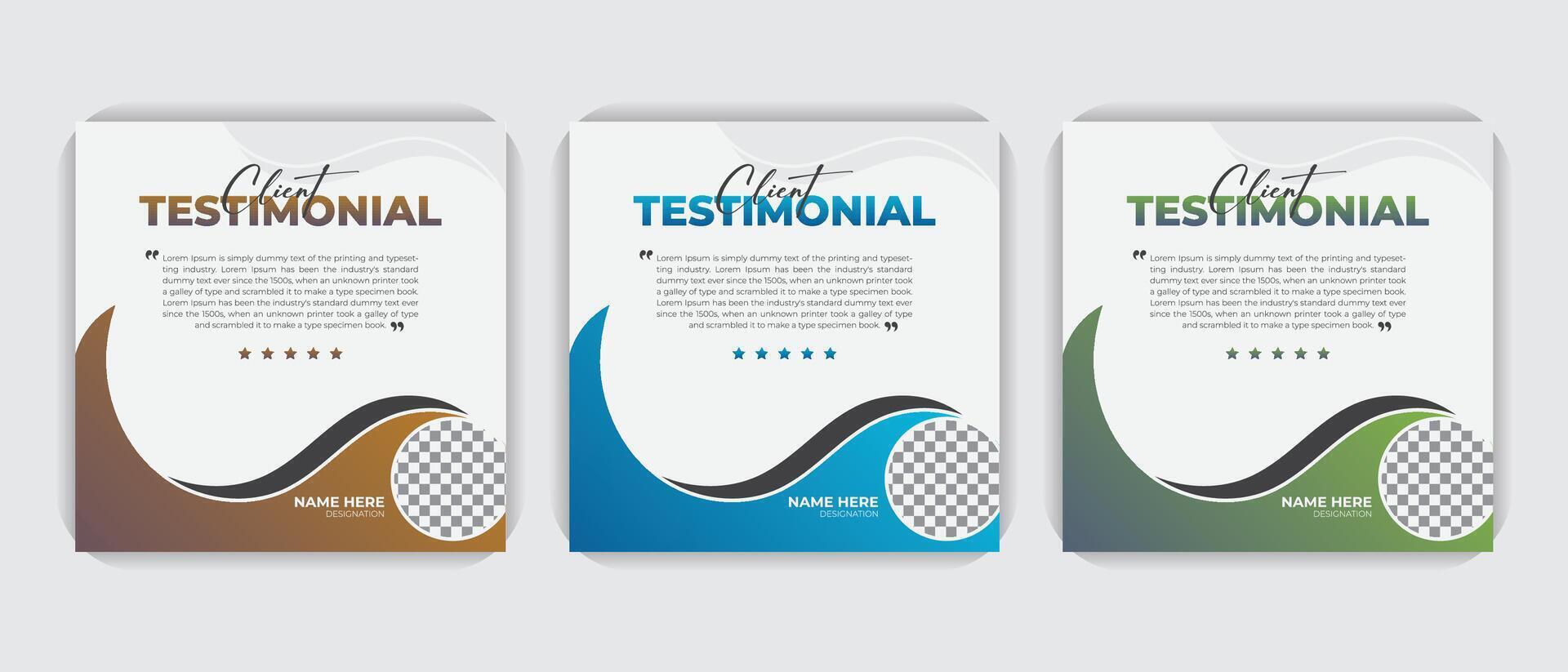 Creative, modern, stylish, abstract customer feedback or customer review social media post design template, client testimonial colorful bundle Set. vector