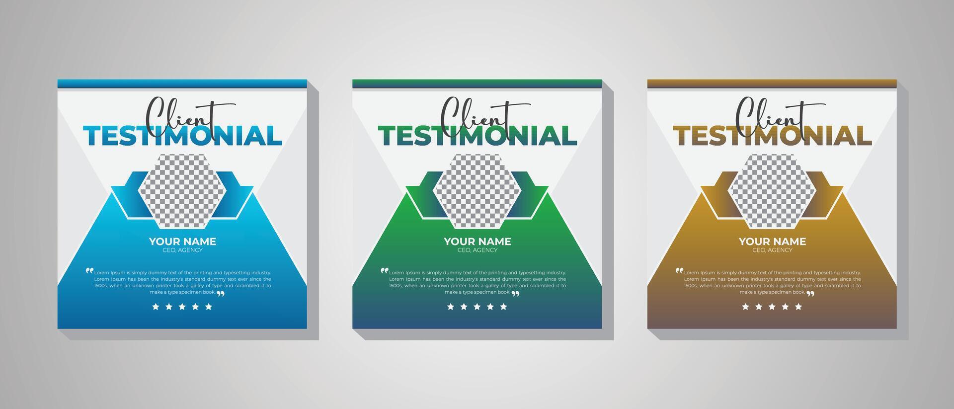 Customer service review template for feedback story template design. Creative design creative color three colorful variation client testimonial design vector