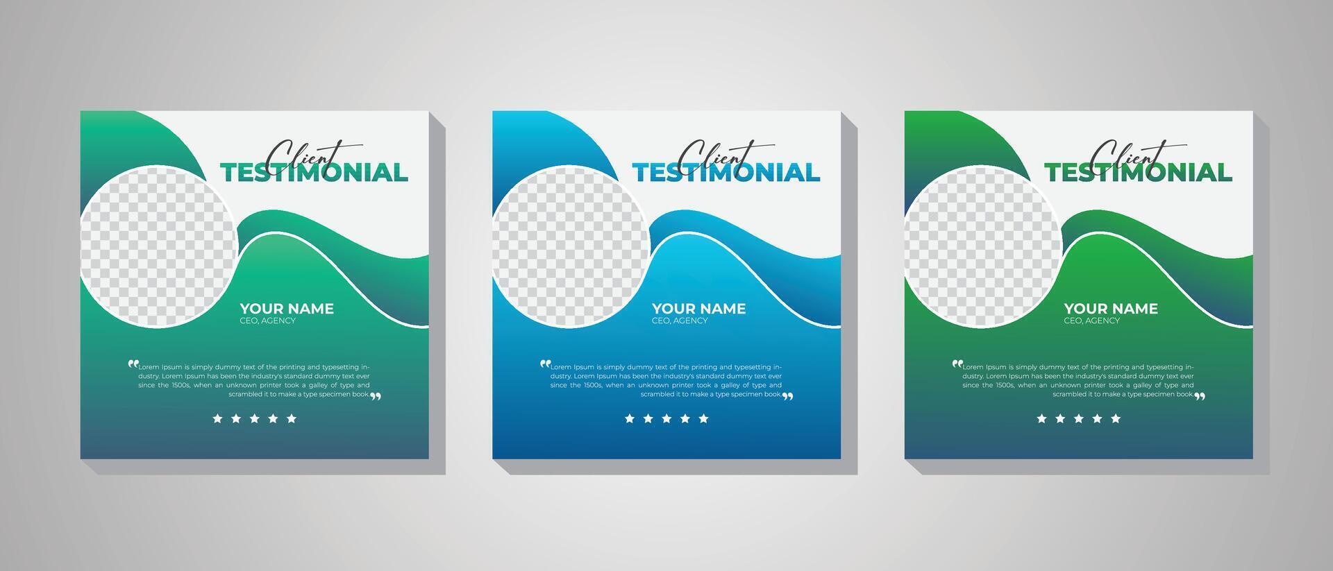 Customer feedback social media post web banner template, 3 gradient color modern layout template square banner design vector