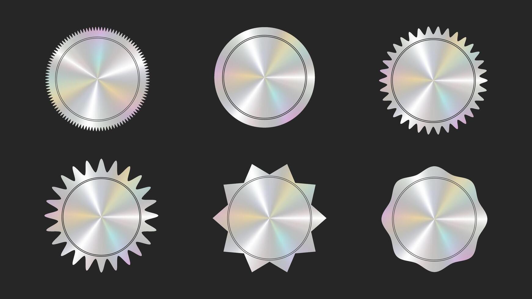 Holographic stickers logos emblem labels color set. Layout template. For packaging product of promotional material. Sticker for clothes or accessories. illustration. vector