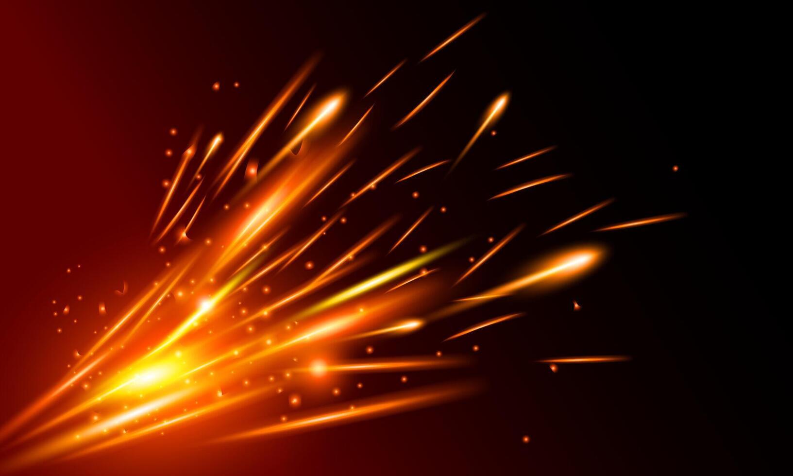 Fire sparks motion effect. bright gold light dark background. vector