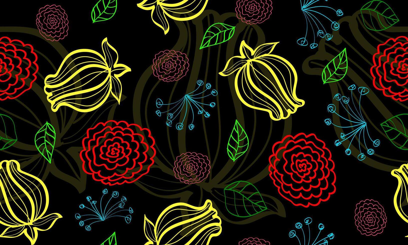 elegant seamless colorful flower background. Wedding endless pattern in colorful light. Leaves in line art style. vector