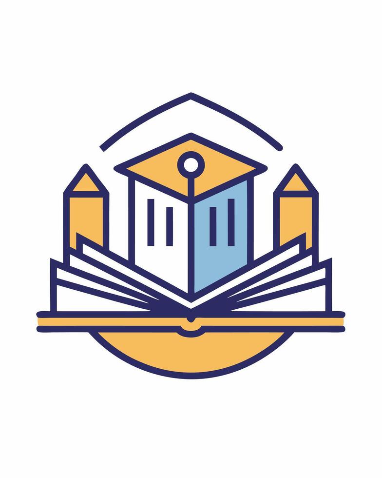 Monoline logo concept book with building like university, institute or school vector