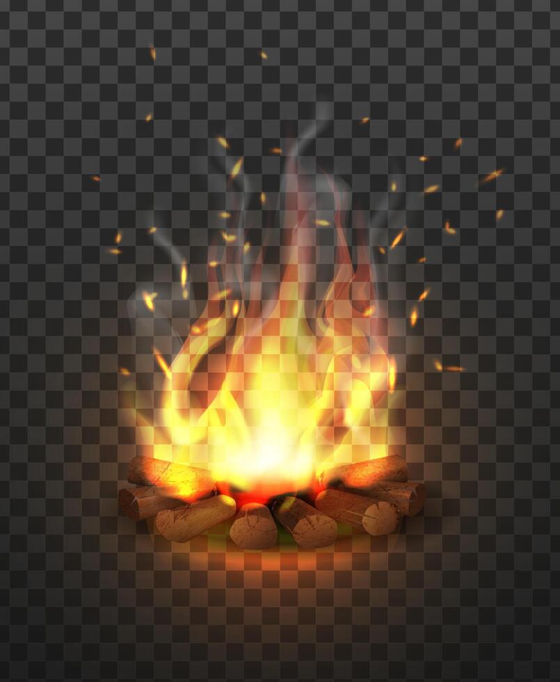 3d realistic icon. Campfire with lump wood on transparent background. vector