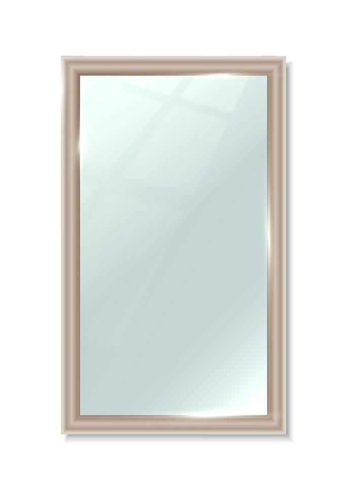 3d realistic icon. Rectangular vertical big mirror. Reflection surface in frame. Interior design furniture. vector