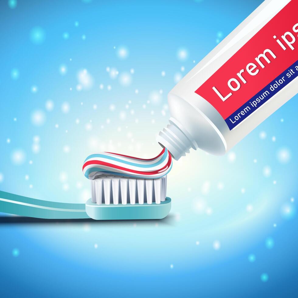 3d illustration.Toothpaste being applied to the toothbrush. Teeth cleaning and brushing background. vector
