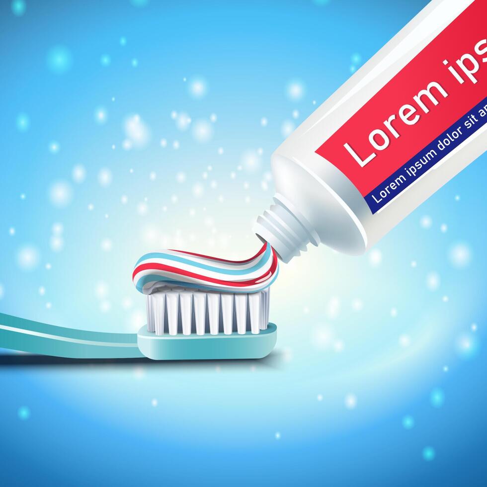 3d illustration.Toothpaste being applied to the toothbrush. Teeth cleaning and brushing background. vector