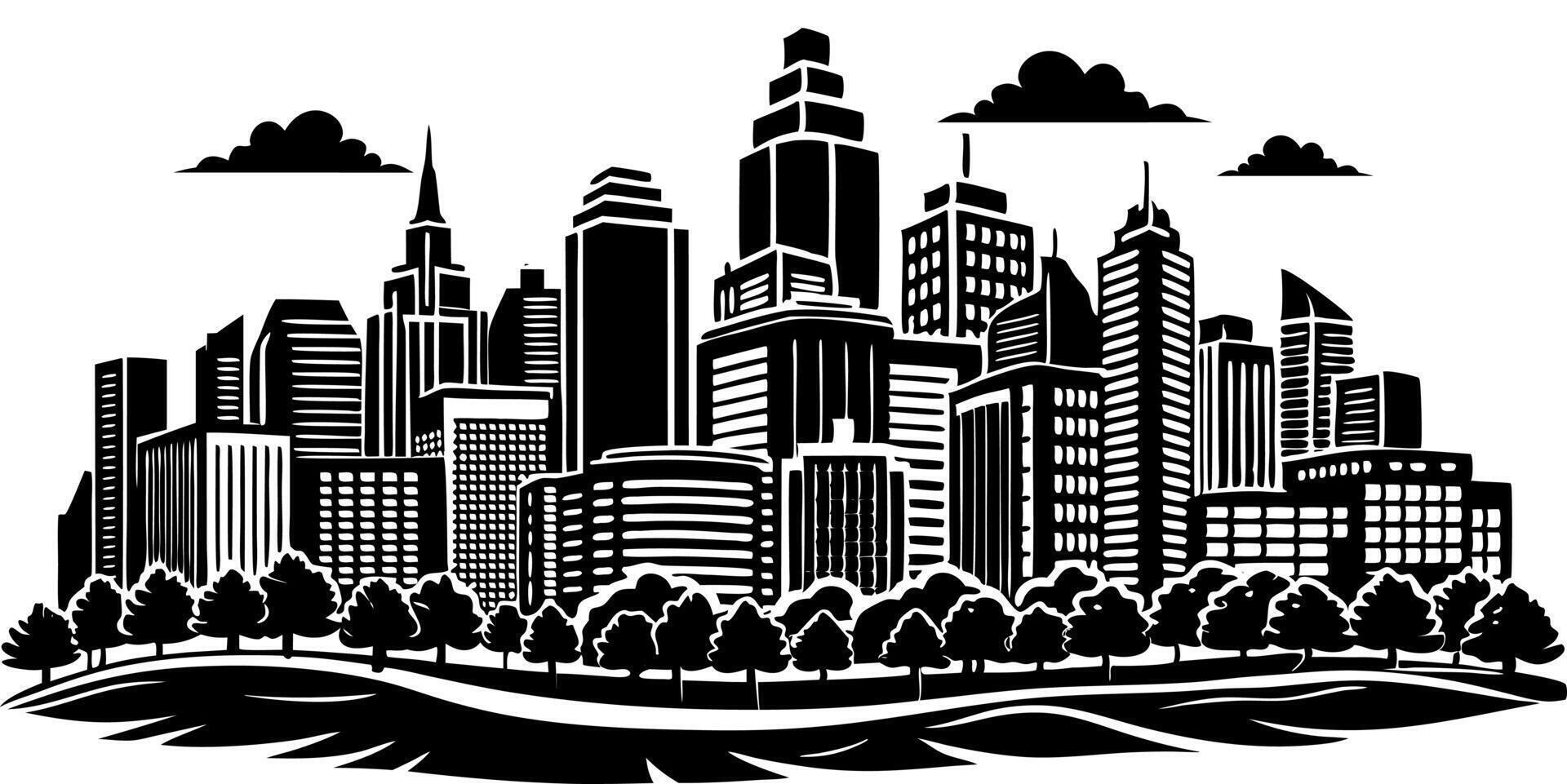 Silhouette of City Skyline, With Urban Landscape Border vector