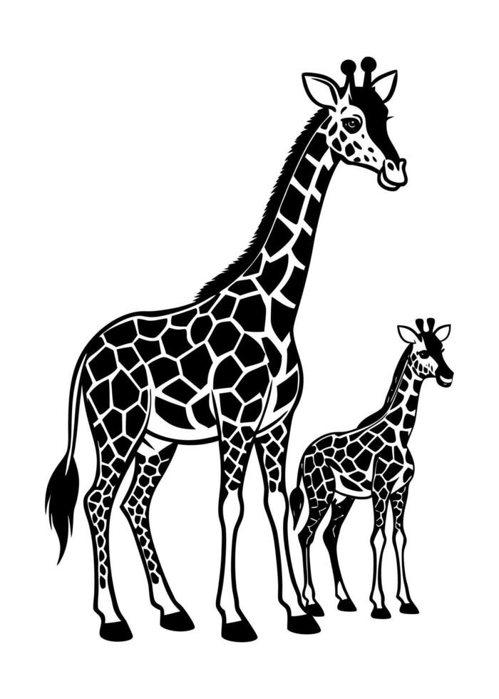 Mother and Baby Giraffe Silhouette vector