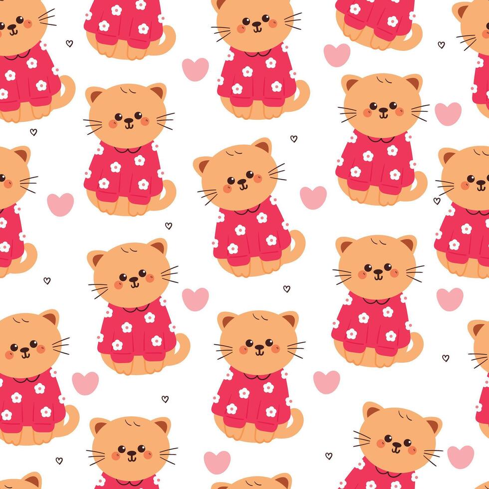 seamless pattern cartoon cat cute animal wallpaper for fabric print, gift wrap paper vector