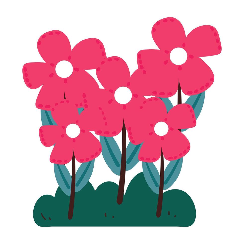 hand drawing cartoon flower and leaves sticker. cute plant, doodle vector