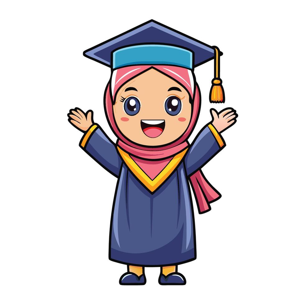 Cute Cartoon Icon of a Graduating Girl in Hijab vector
