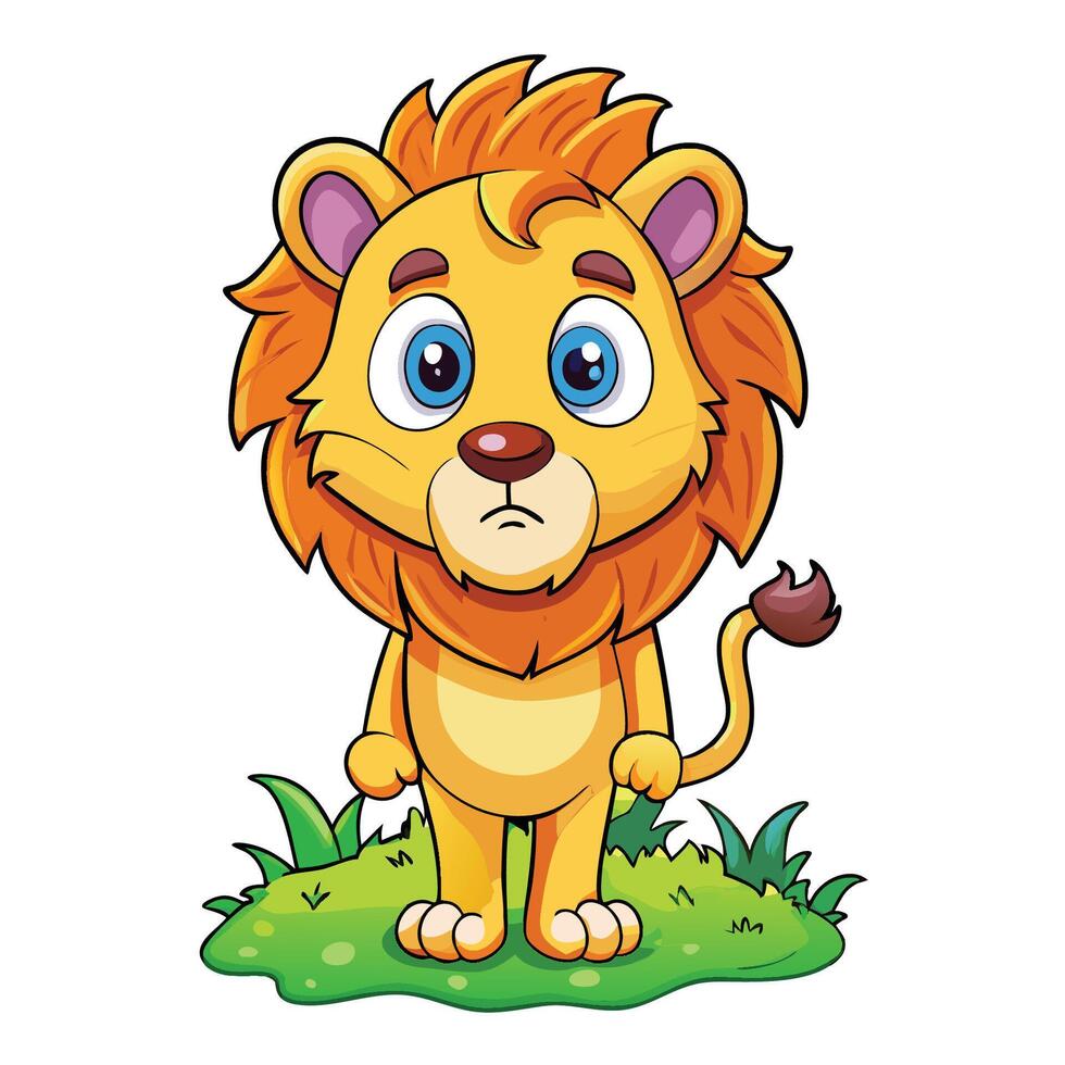 Confused Lion Cartoon Character with Bewildered Expression Wearing a Safari Hat vector