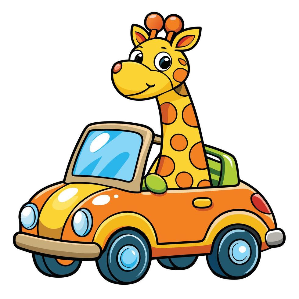 Adorable Giraffe Cruising in a Car Illustrated Icon for Fun and Adventure vector