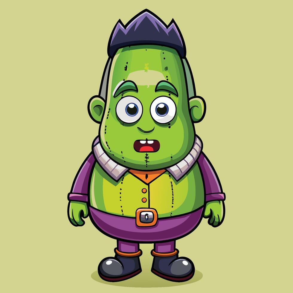Adorable Eggplant Frankenstein Cartoon Character Illustration vector