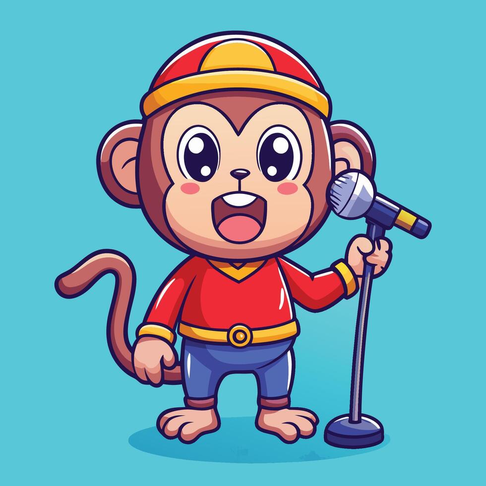 Adorable Monkey Crooning with Microphone in Cartoon Style vector