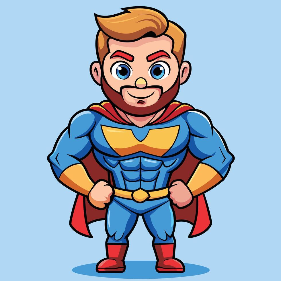 Cute Cartoon Icon of a Super Hero with Muscular Physique vector