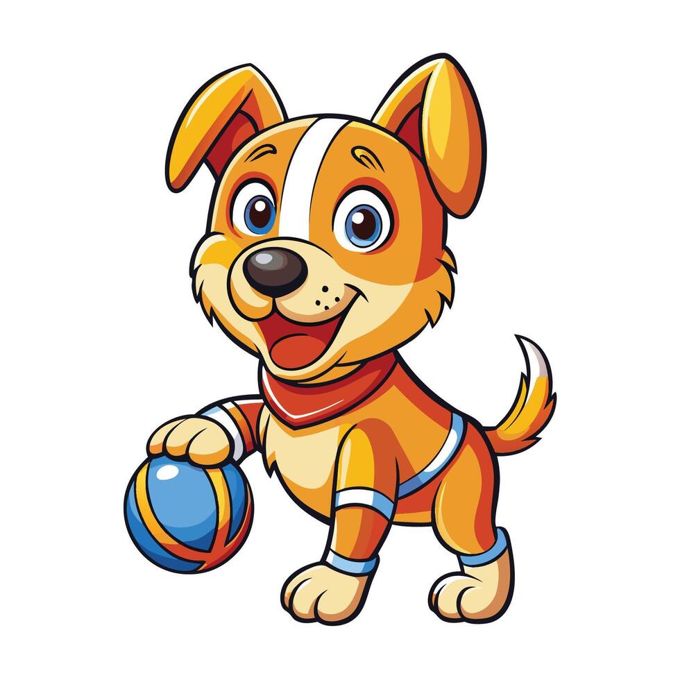 Adorable Puppy Dog Playing with a Ball Icon Illustration vector