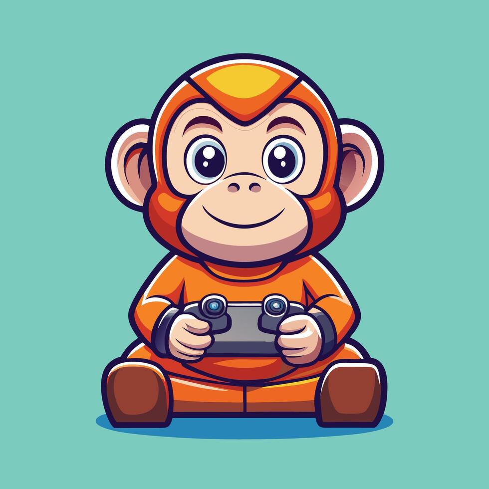 Adorable and Playful Monkey Icon in Cartoon Style for Gaming Content vector
