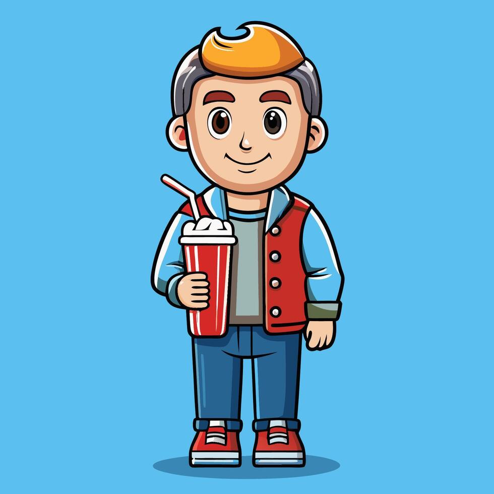 Cartoon Illustration of a Cute Man Enjoying a Refreshing Soda vector