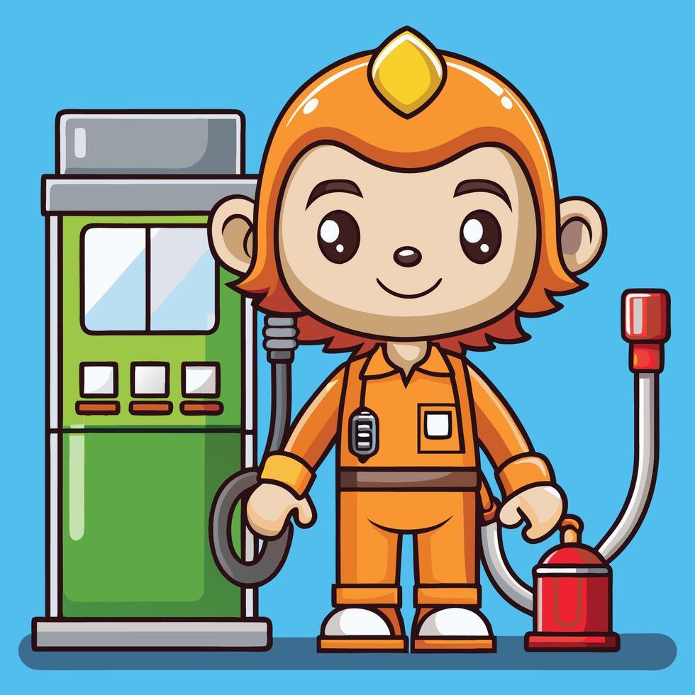 Cartoon Illustration of a Cute Monkey Dressed in Gas Station Uniform vector
