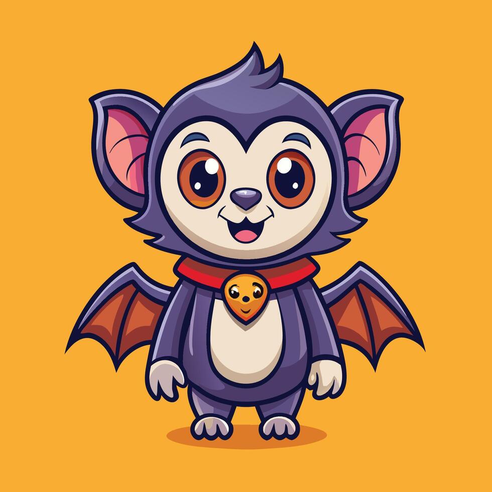 Adorably Festive Halloween Icon with a Cute Monkey Bat Illustration vector