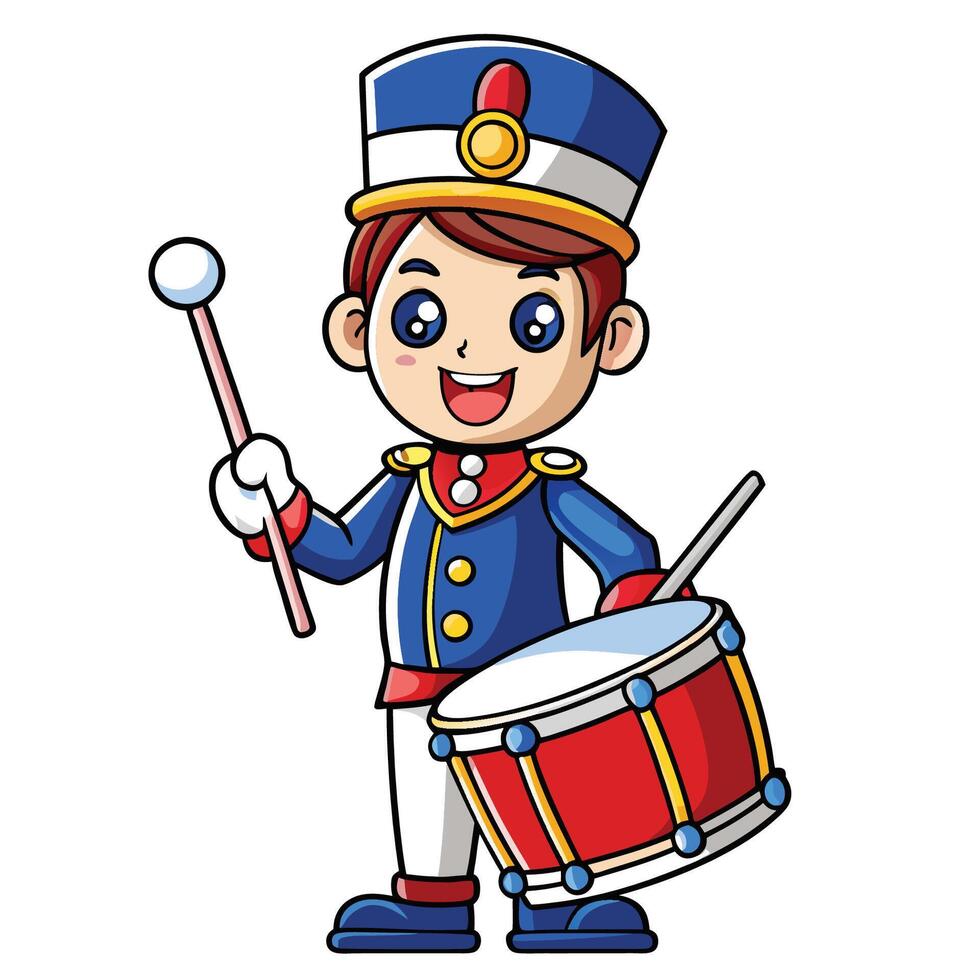 Animated Graphic Depiction of a Skilled Drummer in Marching Band Uniform Playing Rhythmically vector