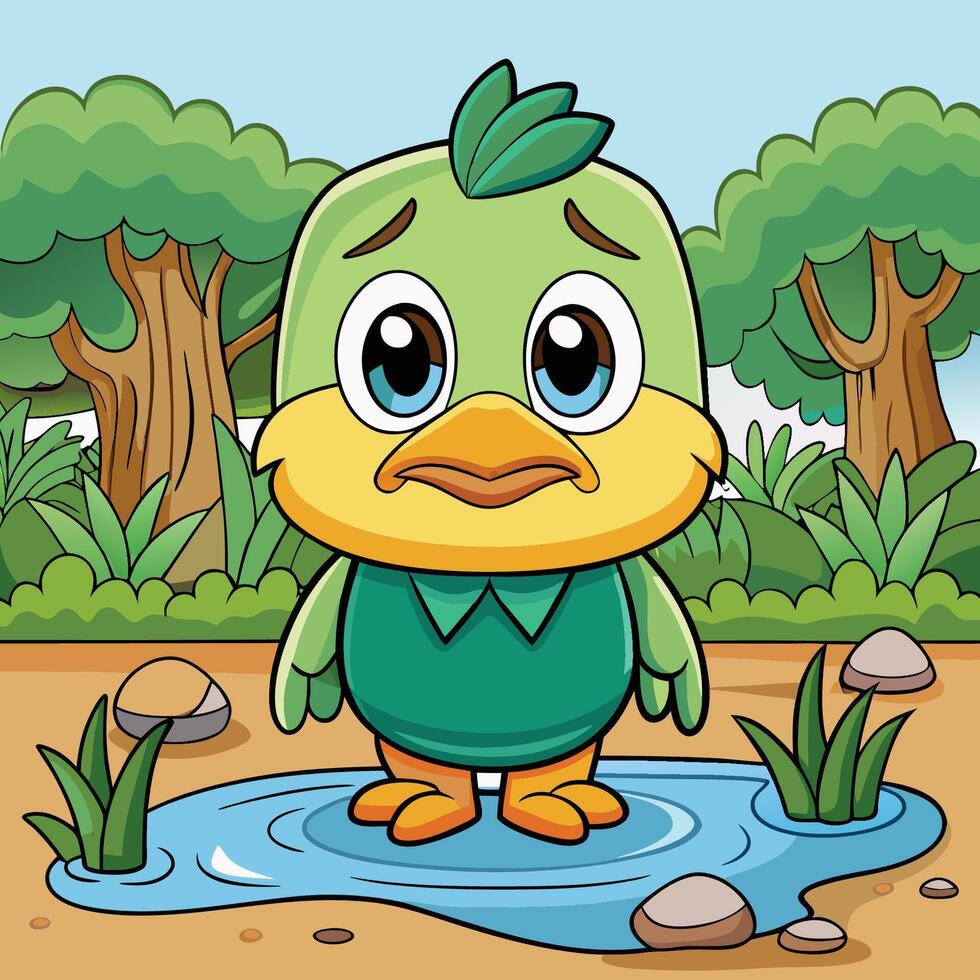 Adorable Sad Cartoon Duck Illustration with Tearful Expression vector