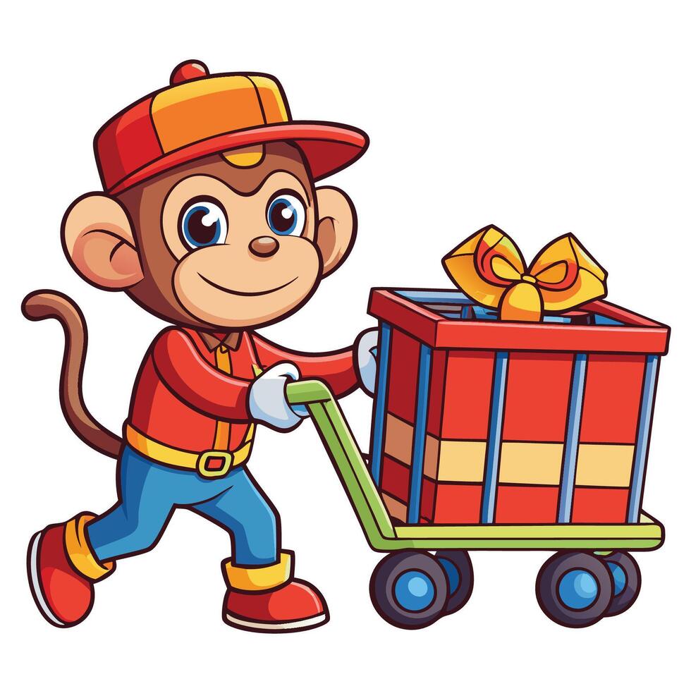 FunLoving Cartoon Monkey Riding a Trolley with Glee vector